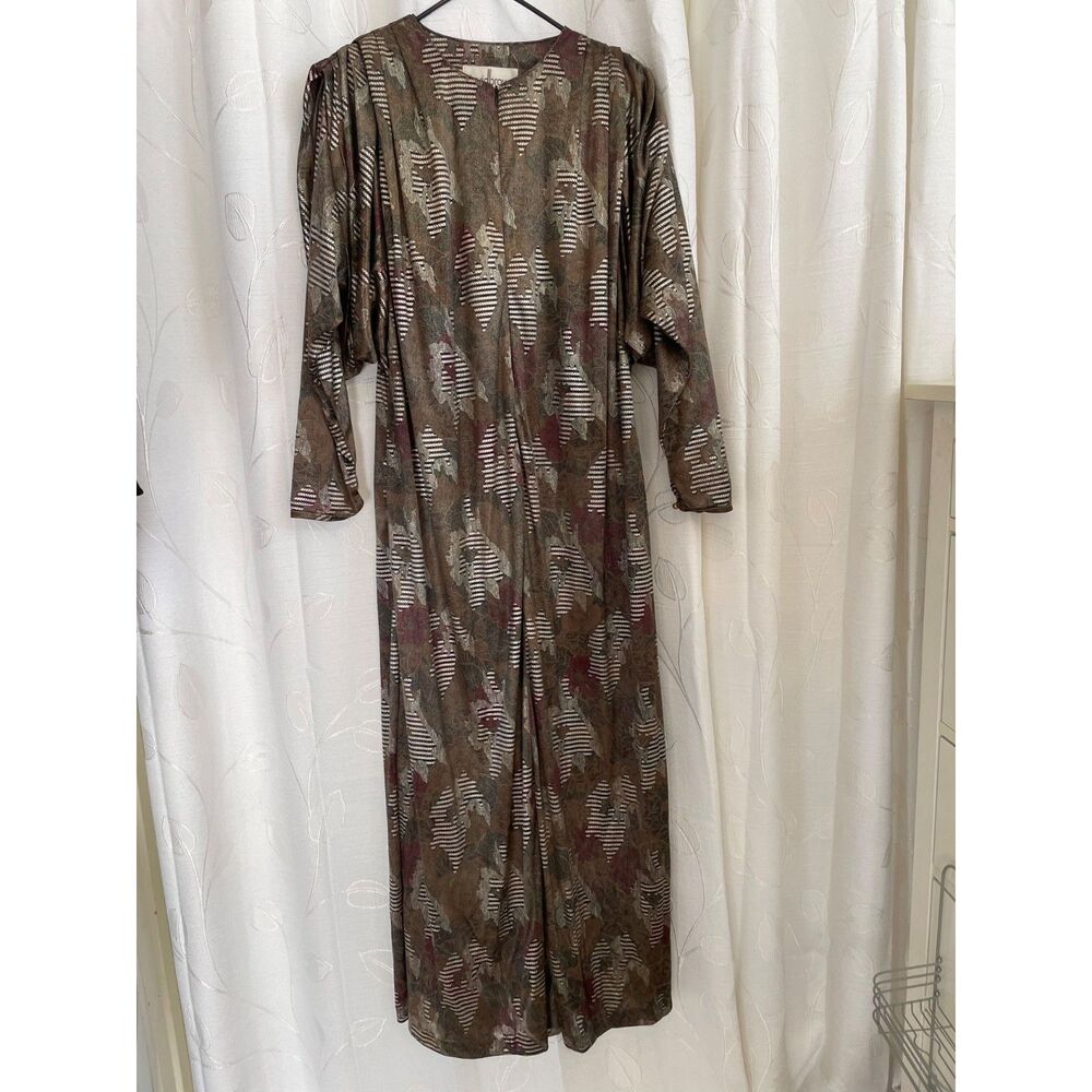 Vintage David Brown California Metallic Brocade Maxi Dress Long Sleeve Boho Glam
